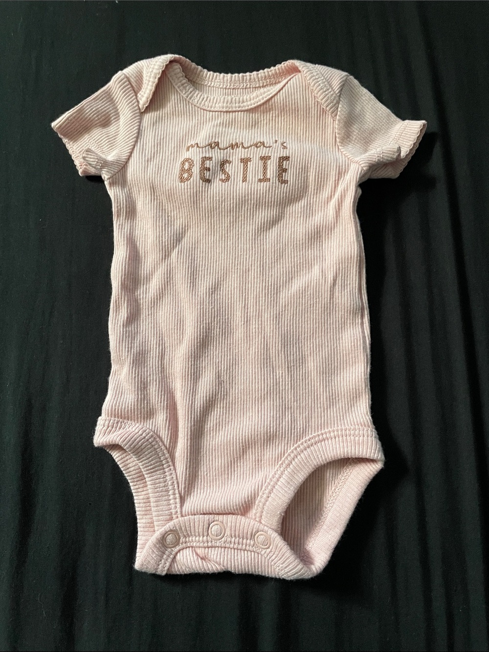 Mama's Bestie Pink Ribbed Baby One-Piece Bodysuit